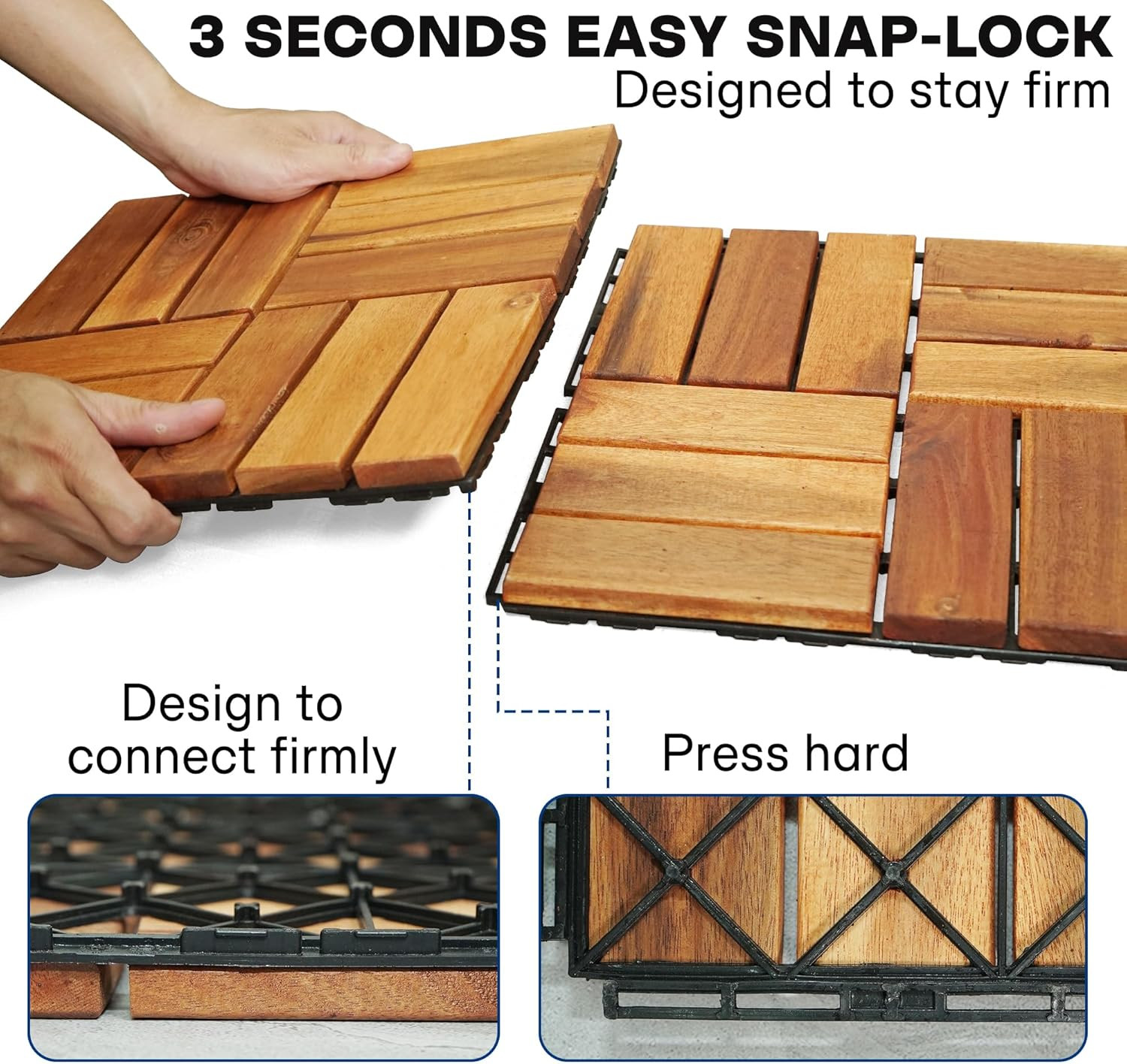 Wood Interlocking Deck Tiles 12×12 Outdoor Flooring 10 Pcs Weather Resistant Nat