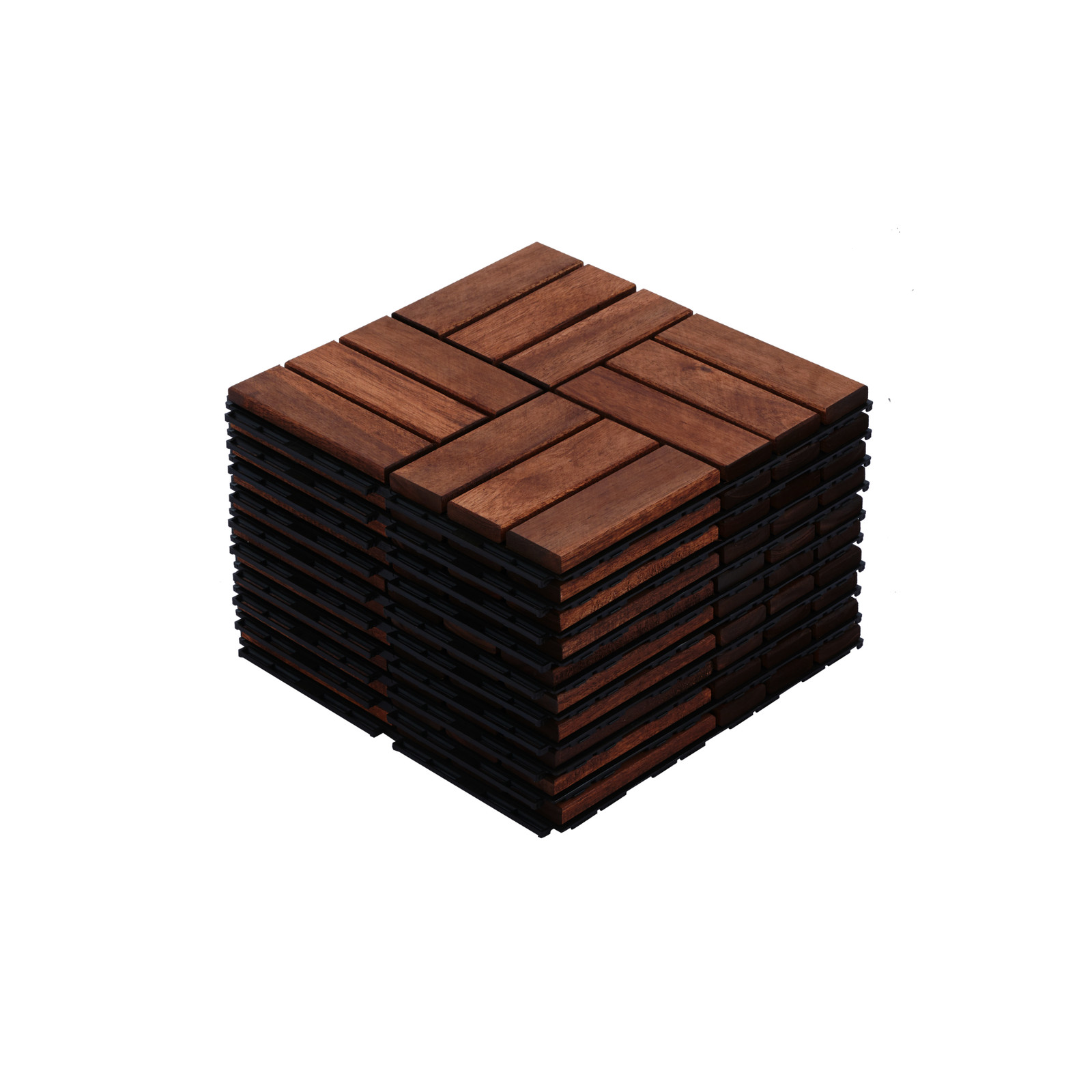 Acacia Wood Interlocking Deck Tiles 12″x12″, 10PCS Brown Checker Pattern