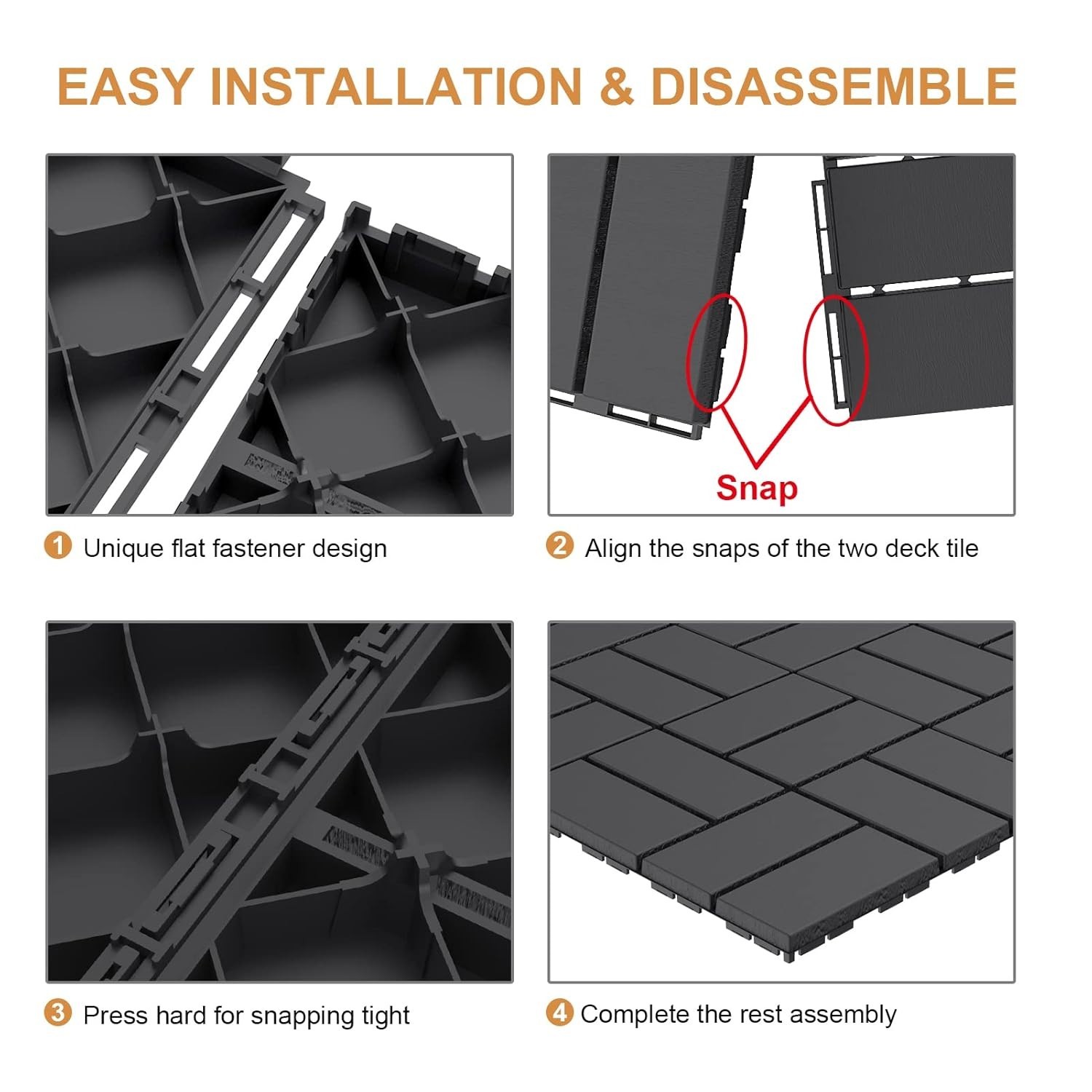 12×12 Waterproof Interlocking Deck Tiles – Dark Grey, 27 Pack for Outdoor Living