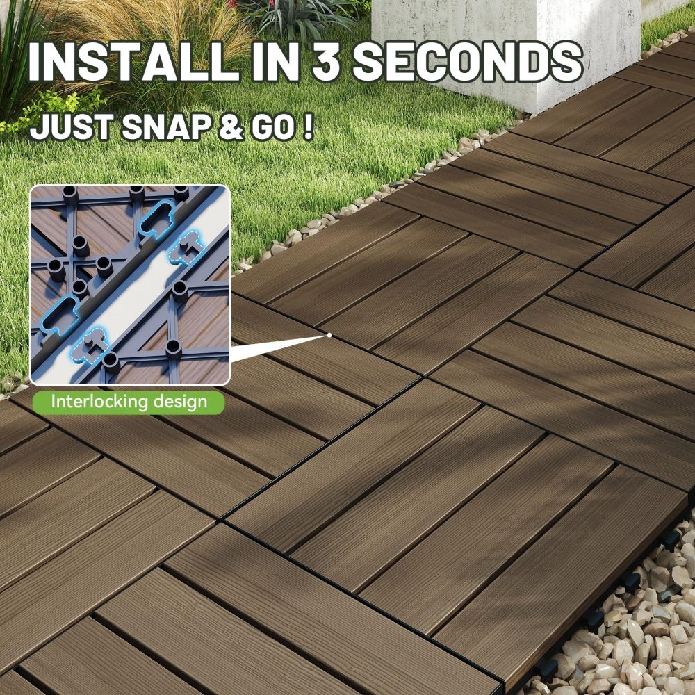 9 Pcs Interlocking Deck Tiles 12×12 Inch HDPE Outdoor Flooring Waterproof Patio