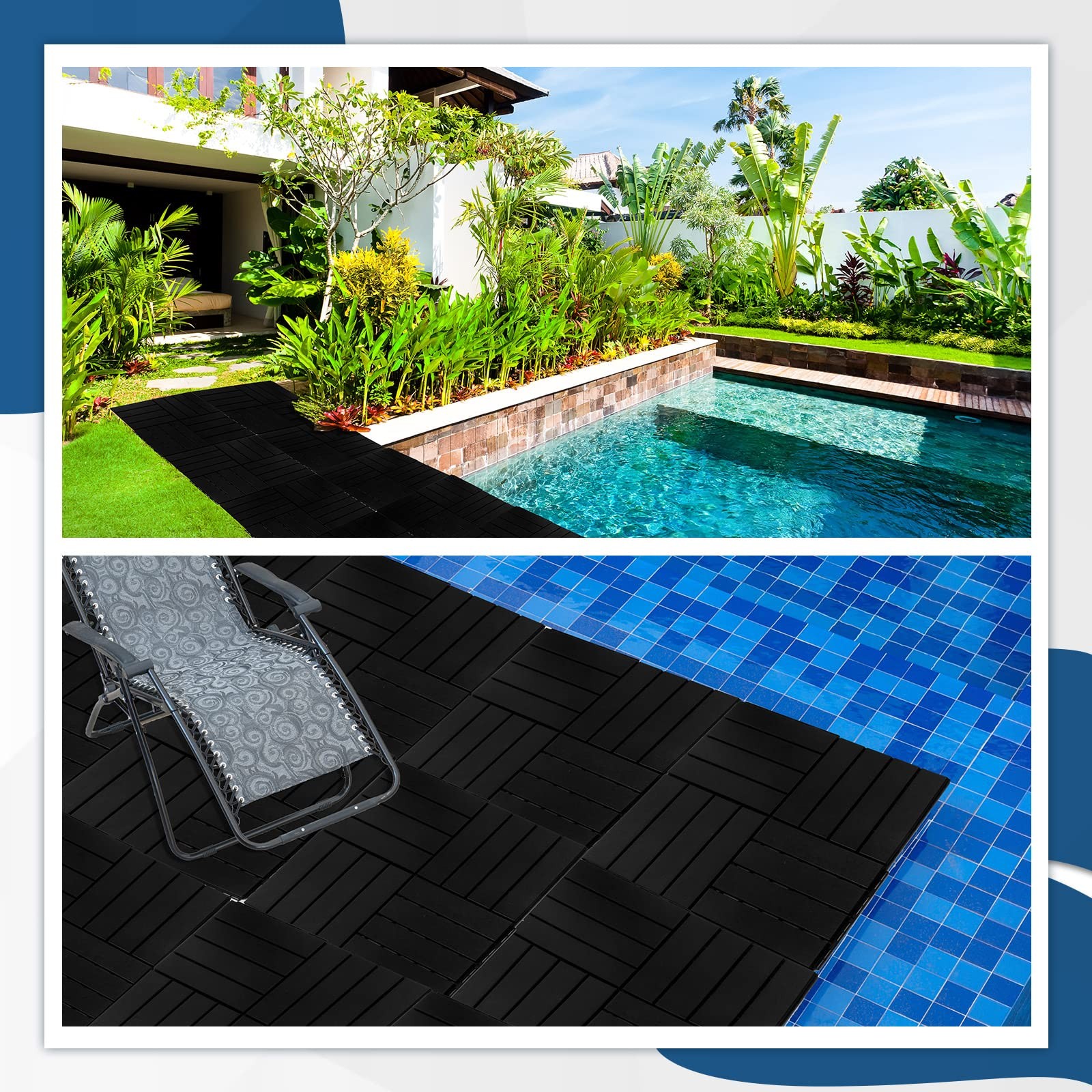 48 Pcs Plastic Interlocking Deck Tiles 12 x 12 Inch Patio Deck Tiles Waterpro…