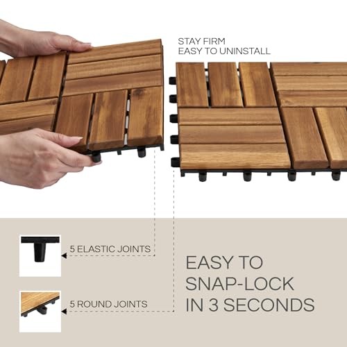 Premium Deck Tiles, Patio Flooring – Set Pcs 12”x12”x0.9” 10 Golden Teak 12S