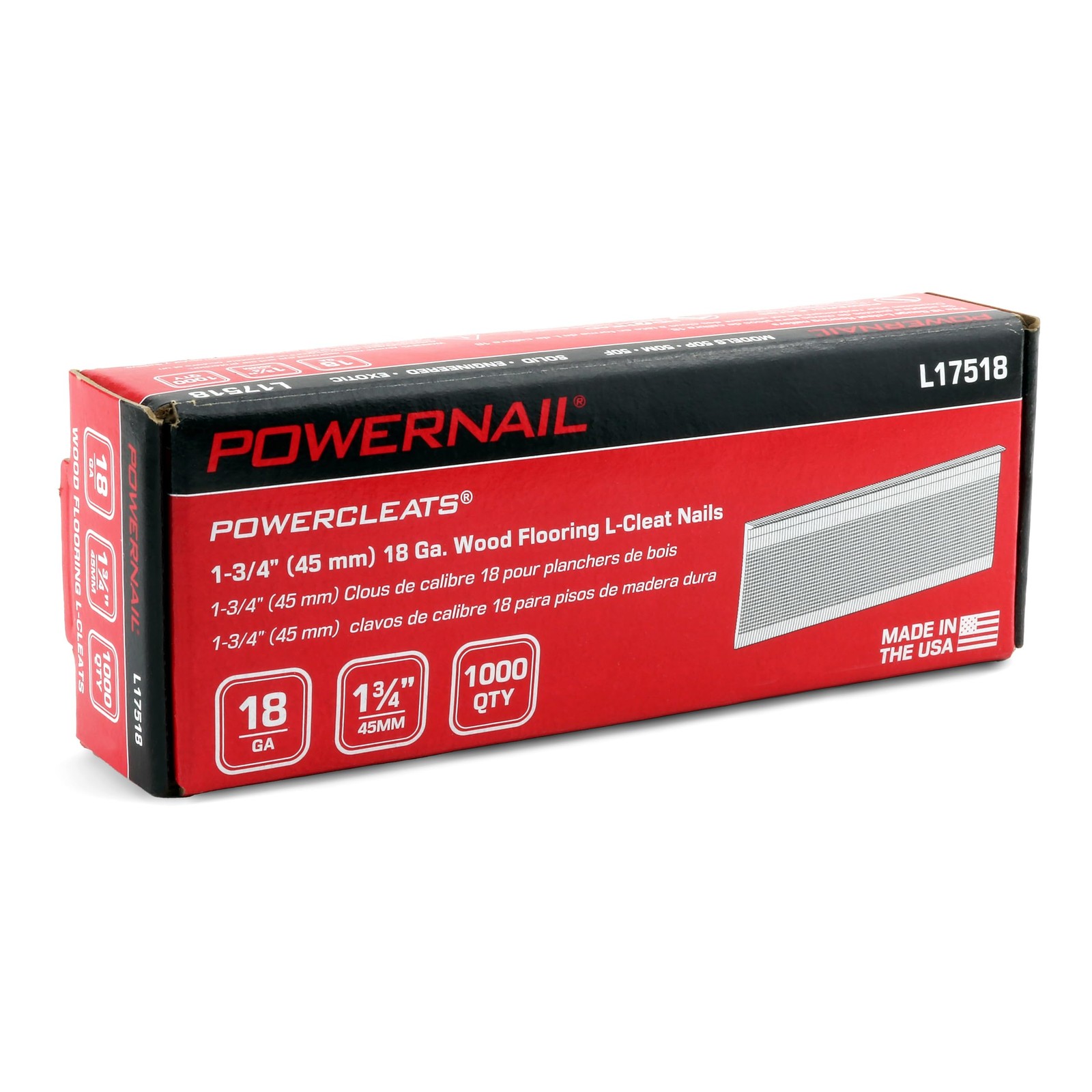 1000 CT L15018 18 Gauge 1-1/2 Inch Length Flooring L-Cleat Nails Box Set
