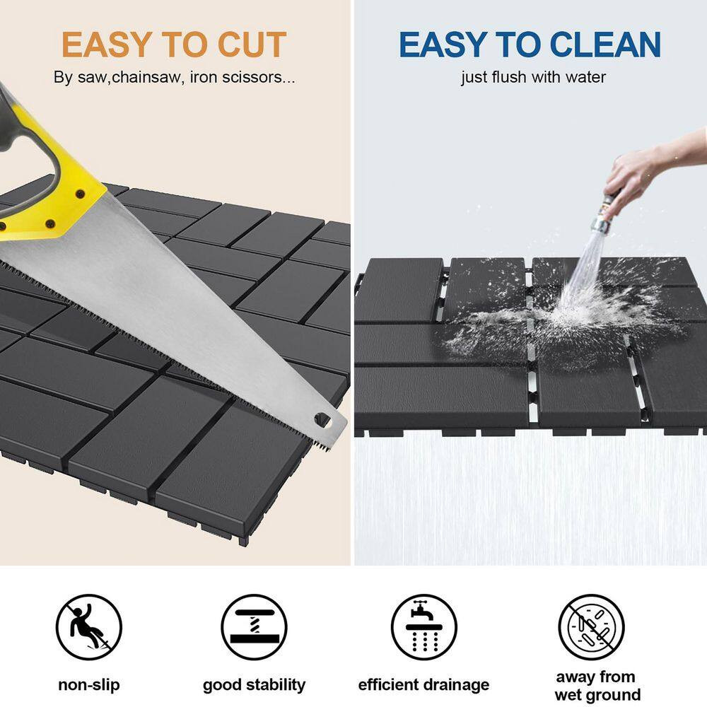 Dark Grey Plastic [12″X12″] X [0. 75In] Deck Tiles, 9 Tiles/Case (9 Sq. Ft. )