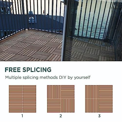 Idzo Interlocking Deck Tiles 9.6 SQFT 10PCS Waterproof Acacia Wood Tiles, Fl…