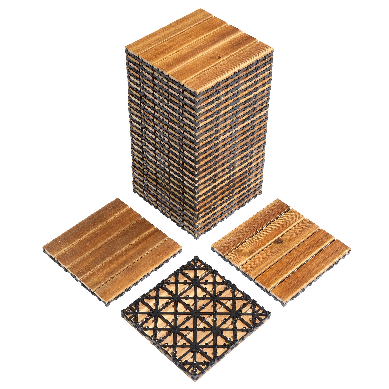 27pcs Wood Interlocking Deck Tiles 11.8″x11.8″, Waterproof Flooring Tiles