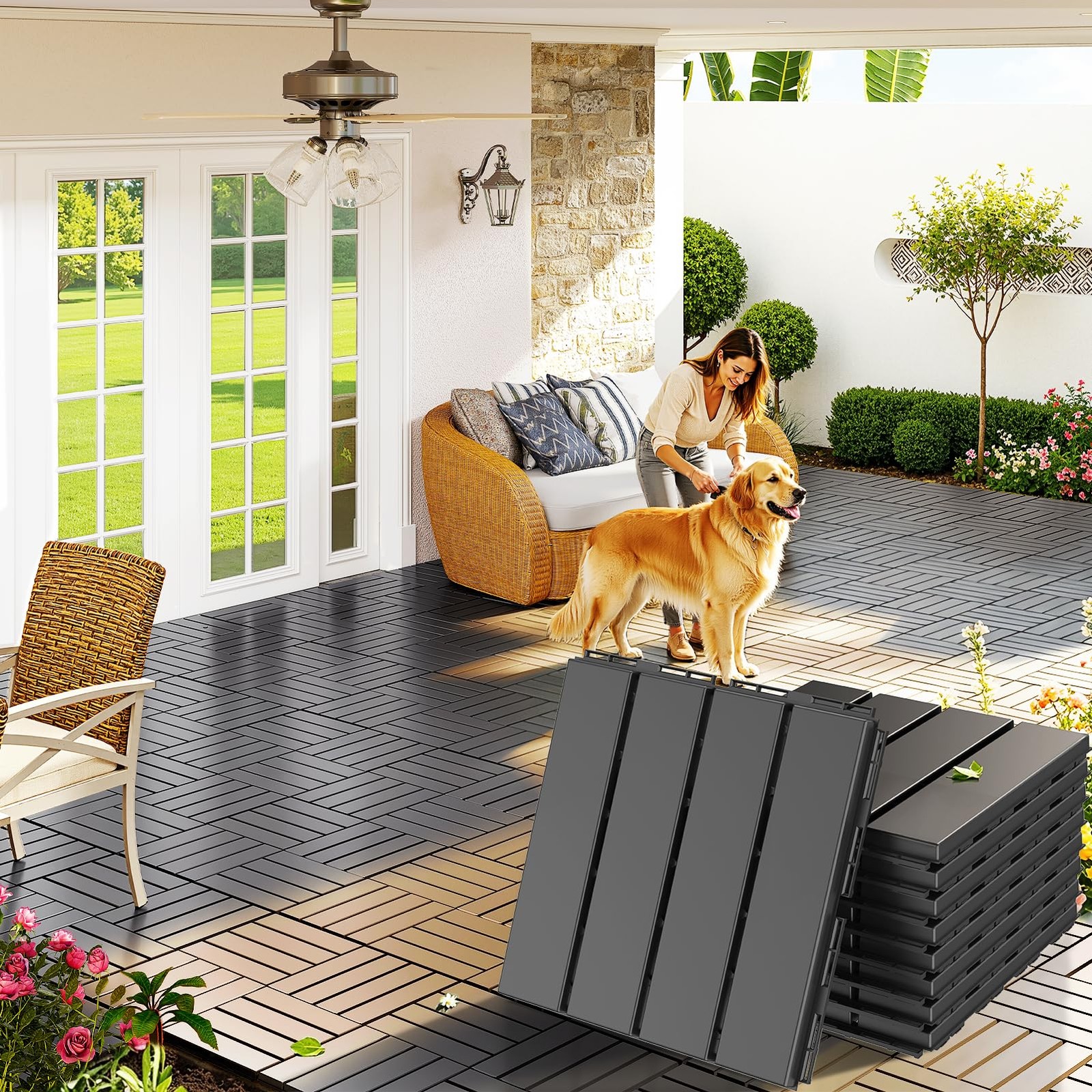 Plastic Interlocking Deck Tiles 9 Pack 12″x12″ Each Dark Grey