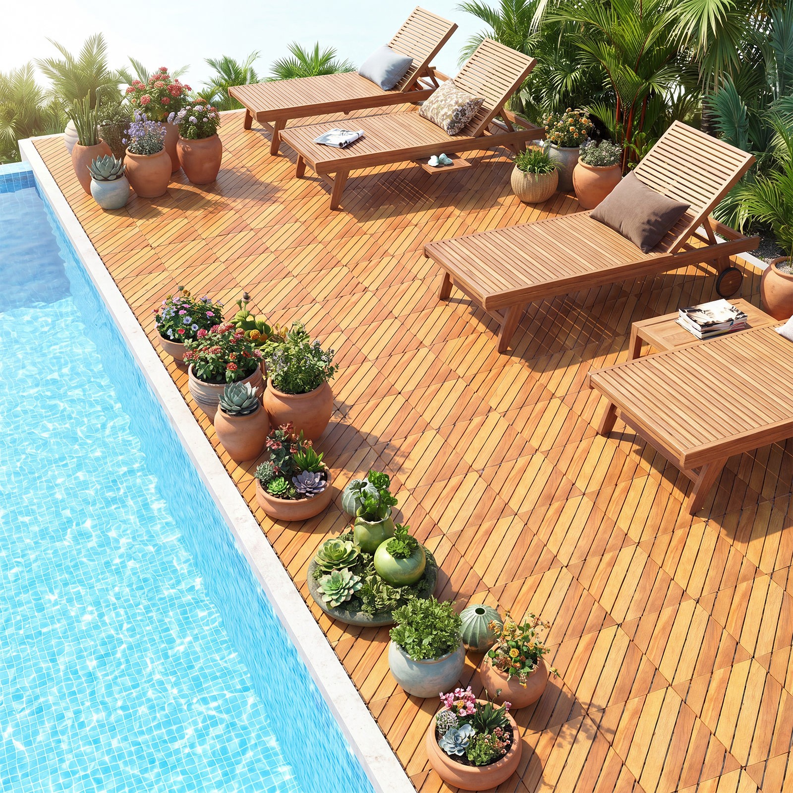 12″ x 12″ Acacia Wood Interlocking Deck Tiles24 PCS Waterproof Flooring Tiles