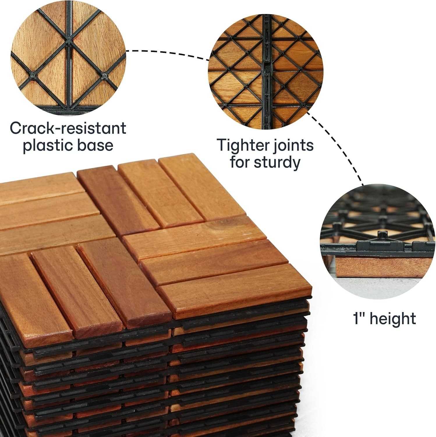Wood Interlocking Deck Tiles – 12″X12″ Indoor & Outdoor Flooring Tiles for Balco