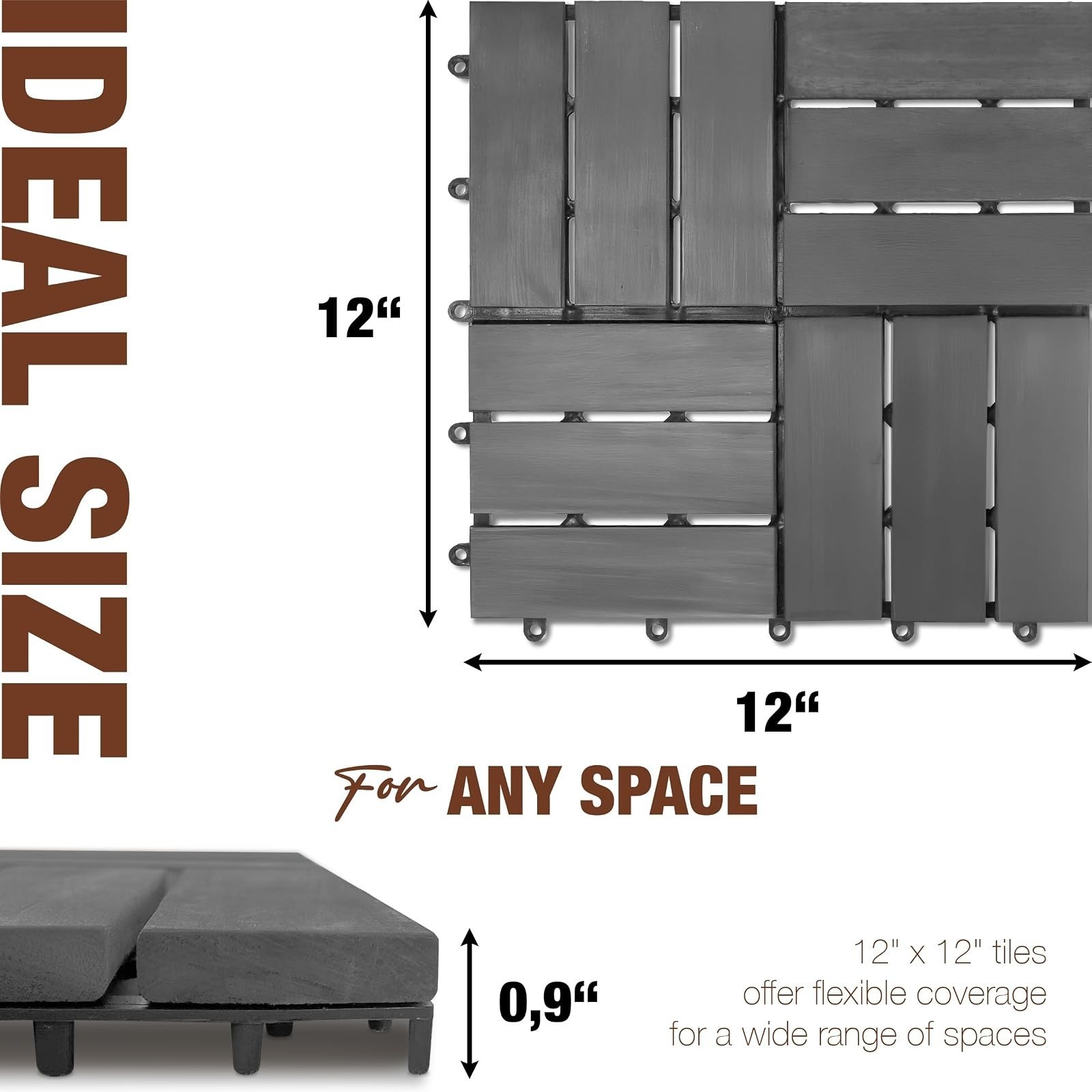 Premium Acacia Wood Interlocking Deck Tiles, 9 PCS 12″x12″x0.9″ Patio Flooring,