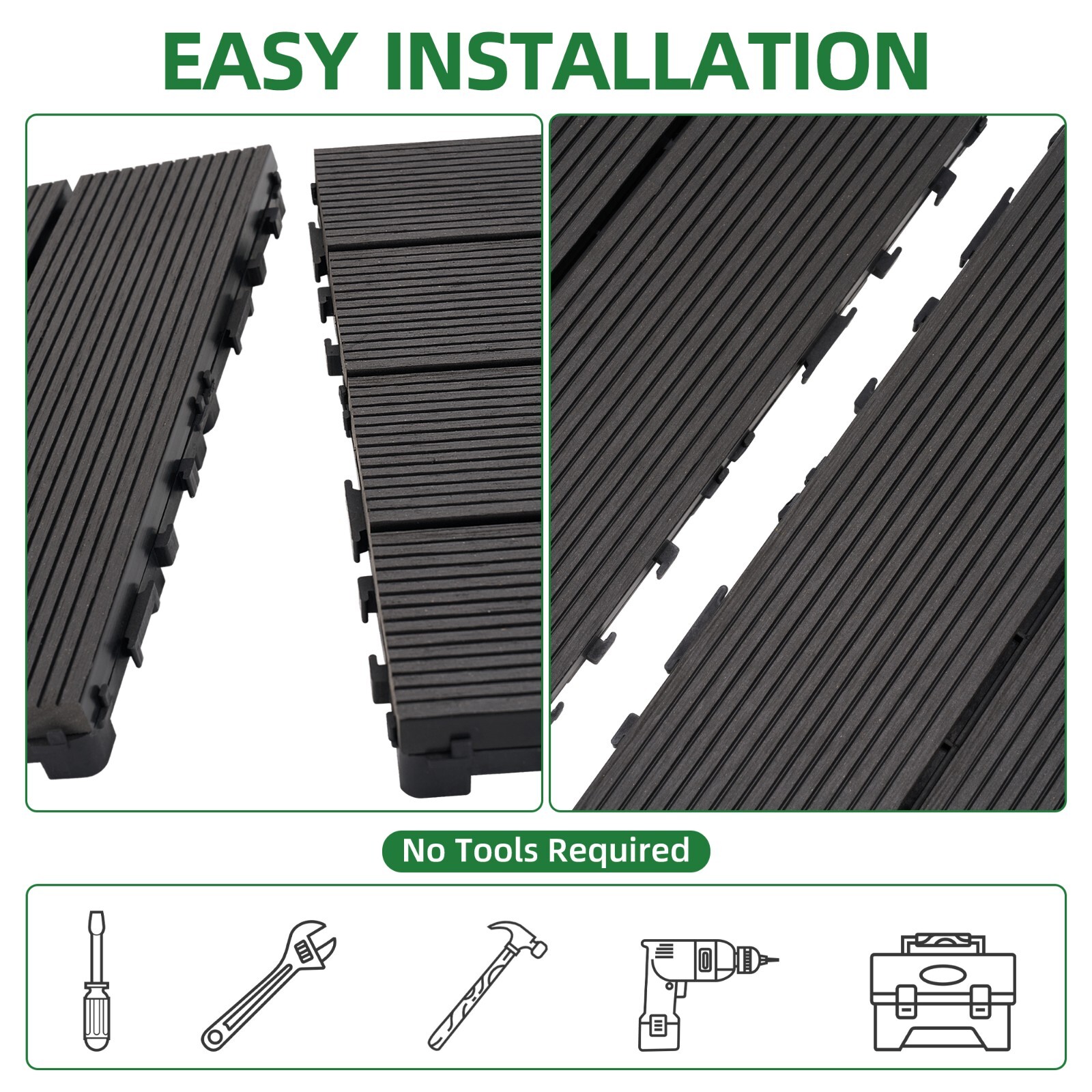 (Pack of 9) 8.7 sq. ft Black Interlocking DIY Wood-Plastic Composite Deck Tiles