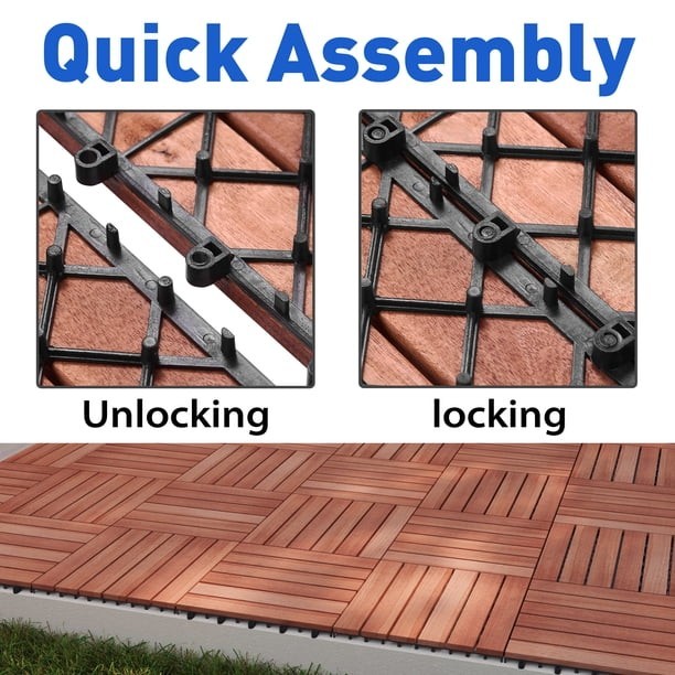BuxWellBang 27pcs Wood Flooring Tiles for Indoor & Outdoor,11.8” x 11.8” x…
