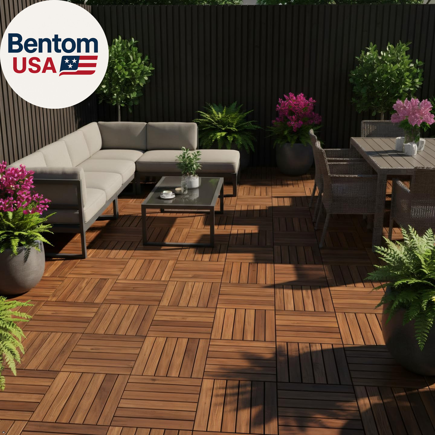 Natural Acacia 12X12 Interlocking Wood Deck Tiles for Balcony, Garden, Patio, Po