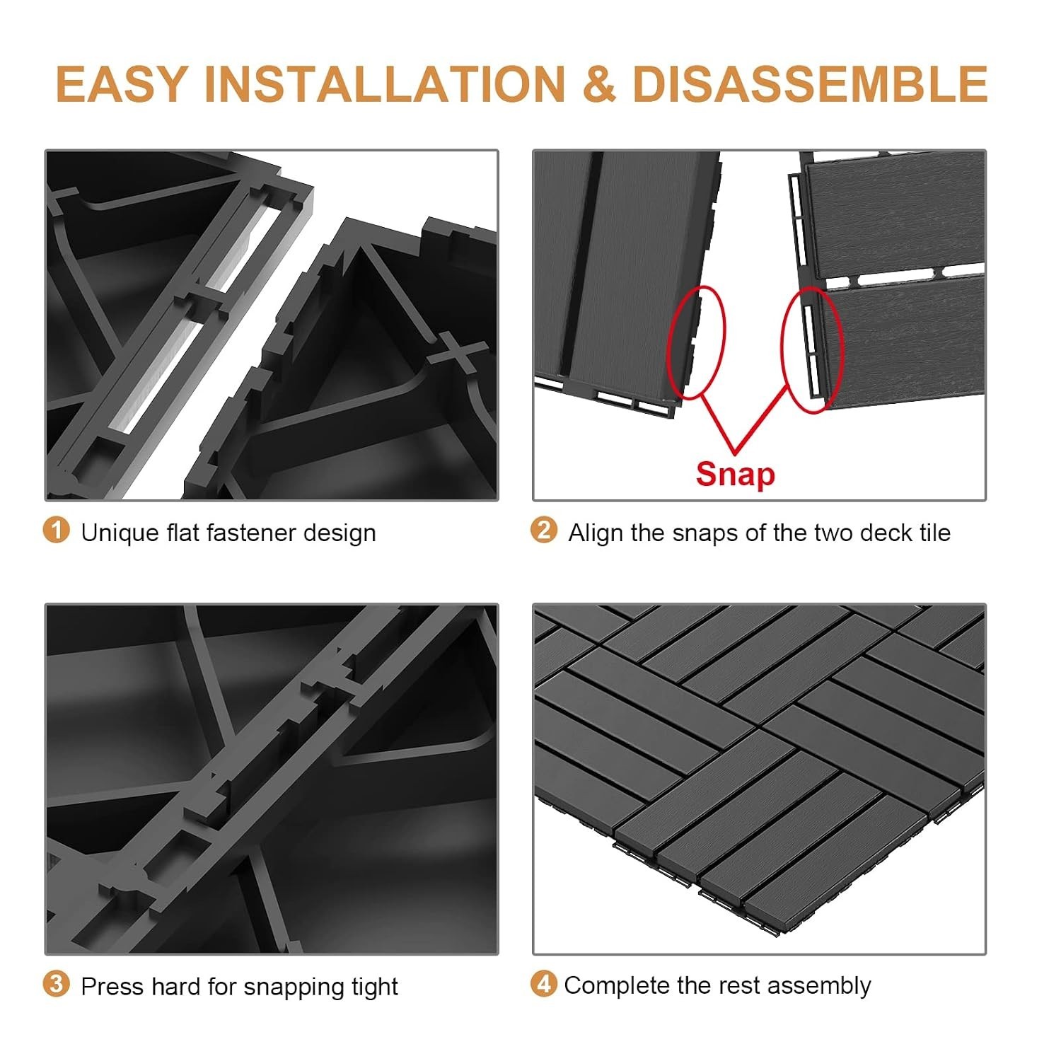 Elegant Dark Grey Interlocking Deck Tiles – 12″x12″ Waterproof for All Weather