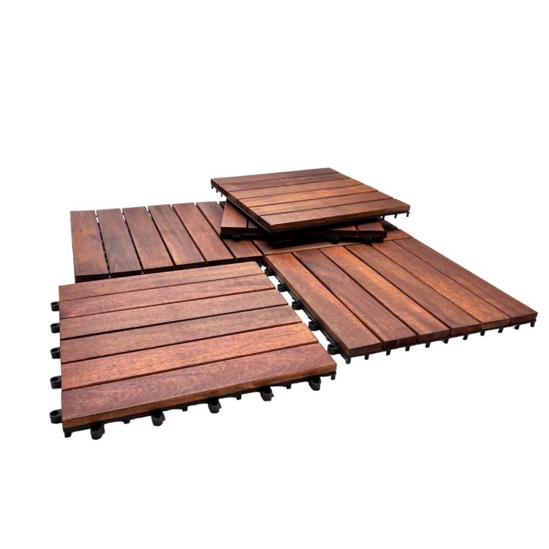 Acacia Hardwood Interlocking Patio Deck Tiles, 12″ Easy to Install Floor Tile…