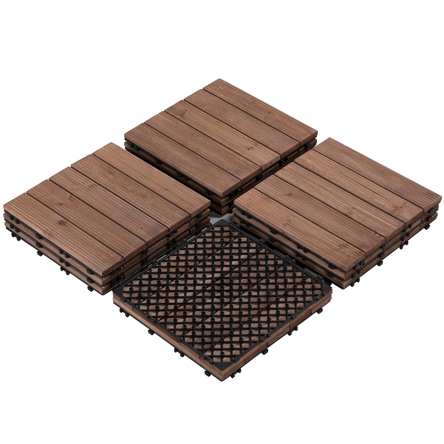 12 X 12” Patio Deck Tiles Interlocking Wood Floor Tiles Indoor & Outdoor for Pa