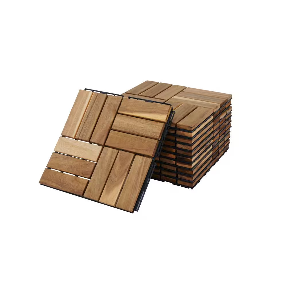 10-Pack 12 In. X 12 In. Square Outdoor Yellow Acacia Wood Interlocking Deck Tile