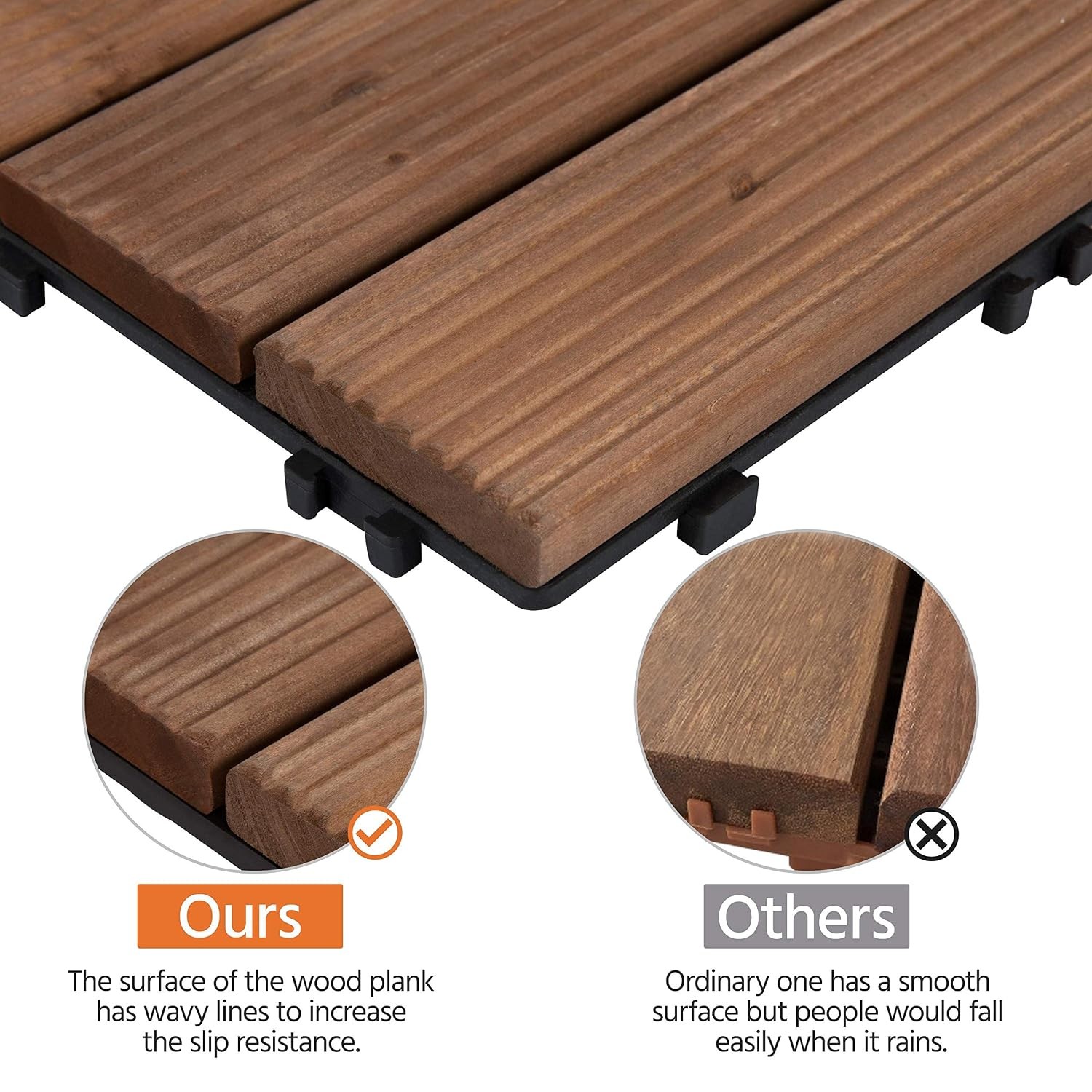 22pcs Wood Floor Tiles Interlocking Decking Patio Tiles Garden Balcony Floor