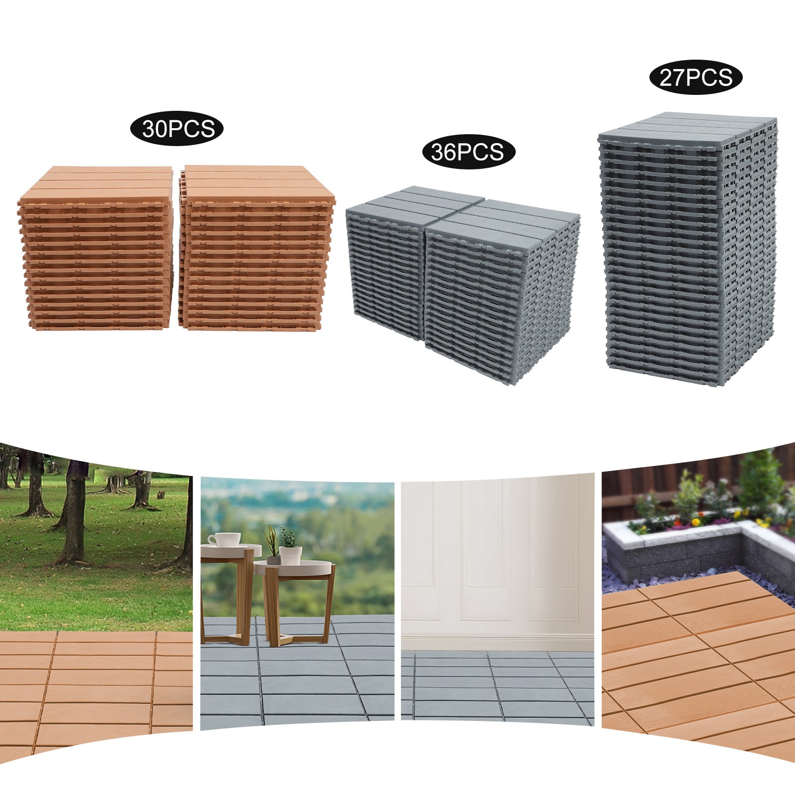 12” Outdoor Living Patio Deck Tiles, Plastic Outdoor Flooring Interlocking