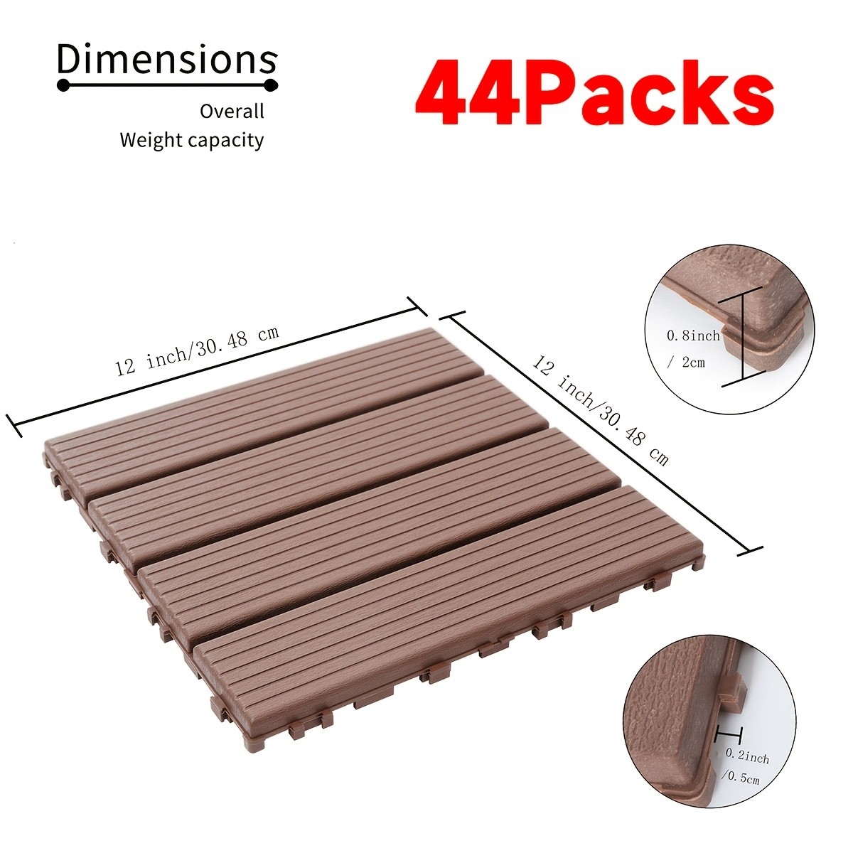 Interlocking Deck Tiles – 44 Packs of 12″ X 12″ Terrace Tiles