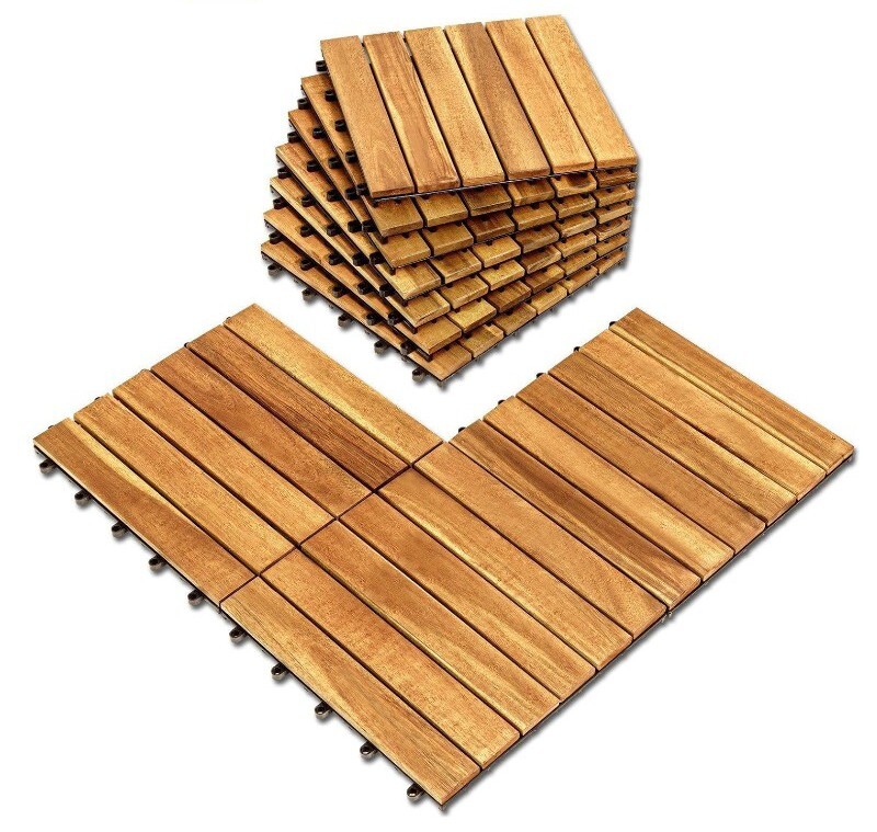 Interlocking Deck Tiles (10pk) 12x12in Waterproof Indoor/Outdoor, Acacia Wood