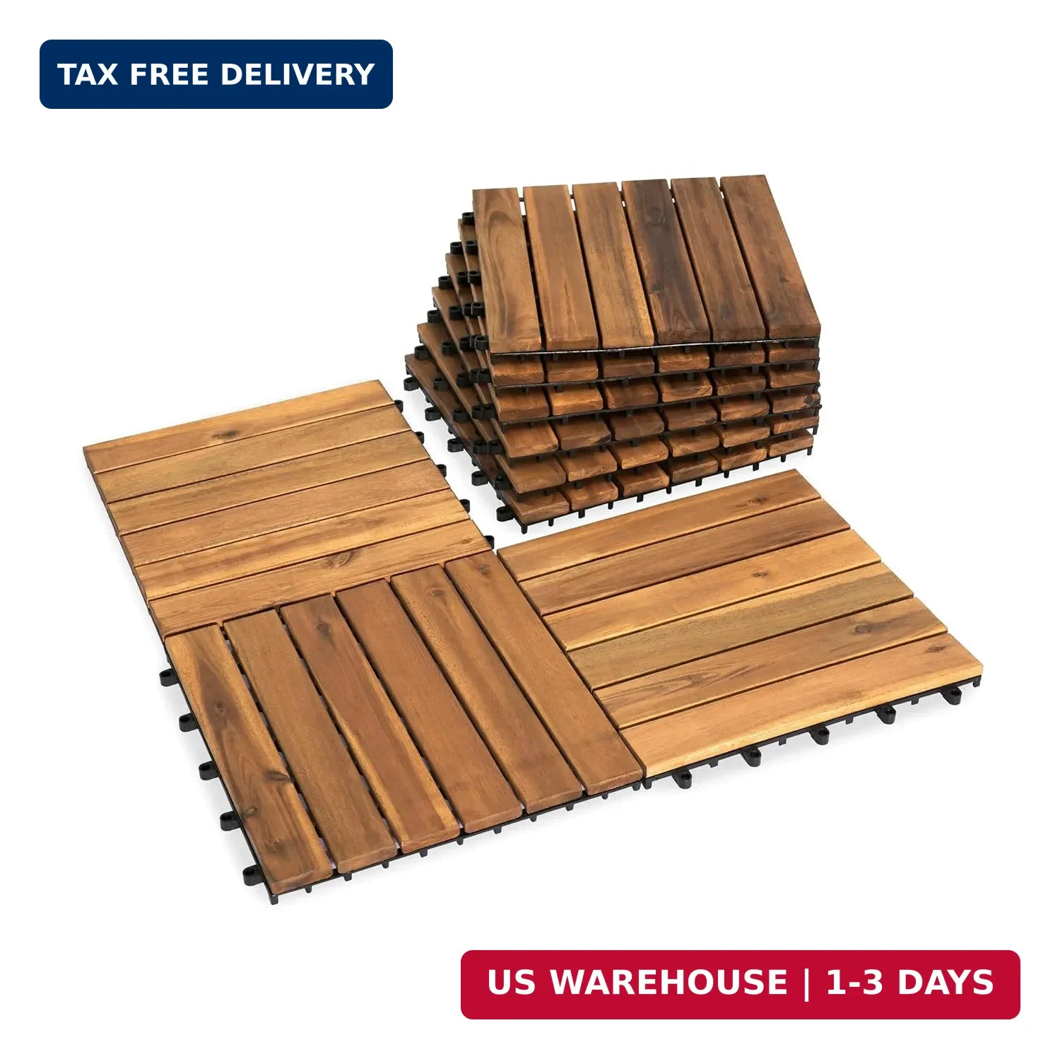VICTORY RELAX Natural Acacia 12×12 Interlocking Wood Deck Tiles for Balcony, Gar