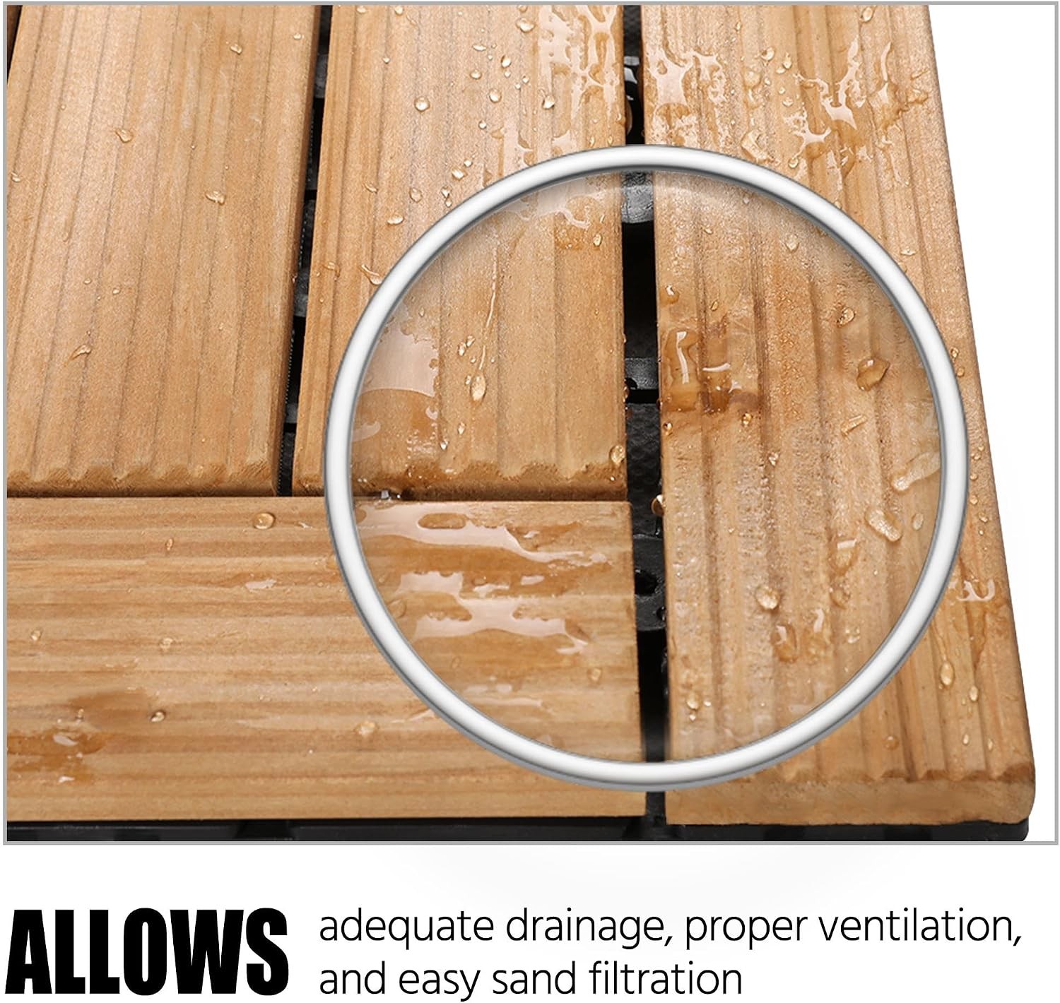 27PCS Natural Wood Deck Tiles Interlocking Patio Deck Tiles Solid Wood & Plastic
