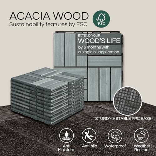 Premium Deck Tiles, Patio Flooring – Set 10 Pcs Set 10 Crossed Pattern Grey