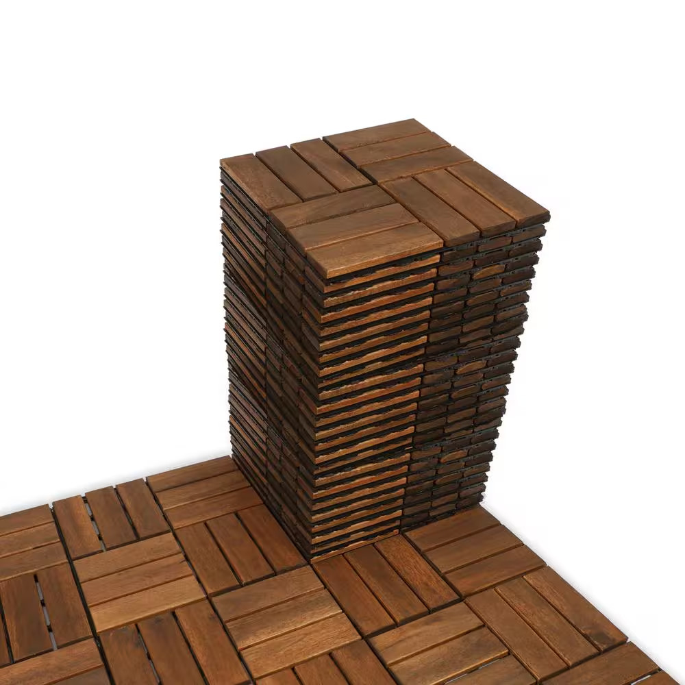 12 In. X 12 In. Outdoor Checker Pattern Square Wood Interlocking Flooring Deck T