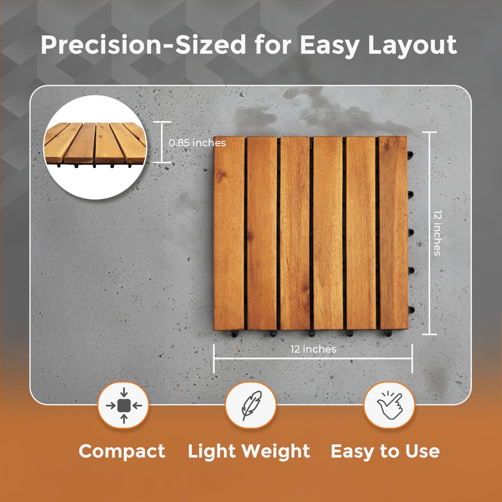 Interlocking Long Slat Deck Tiles 12″x12″– Stylish Patio Tiles for Outdoor Fl…