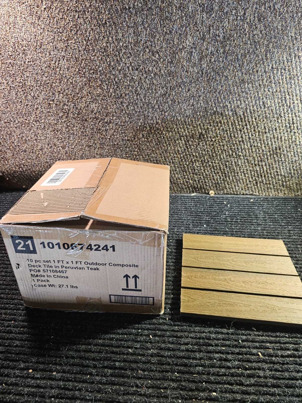 (QTY 10) Outdoor Composite Deck Tiles Peruvian Teak Patio Flooring 1010674241