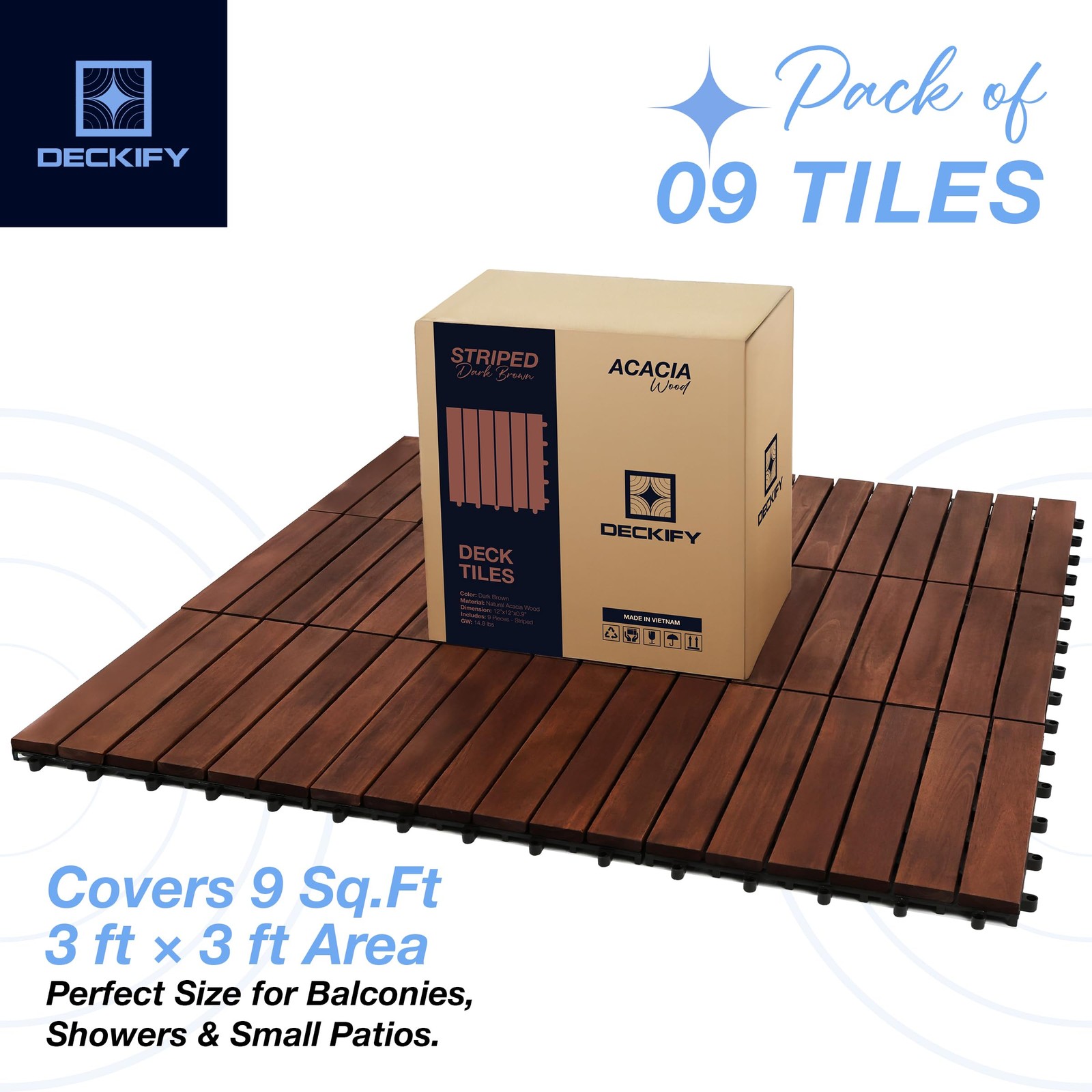Acacia Wood Interlocking Patio Deck Tiles, 12 x 12 x 0.9 Inch Outdoor Floorin…