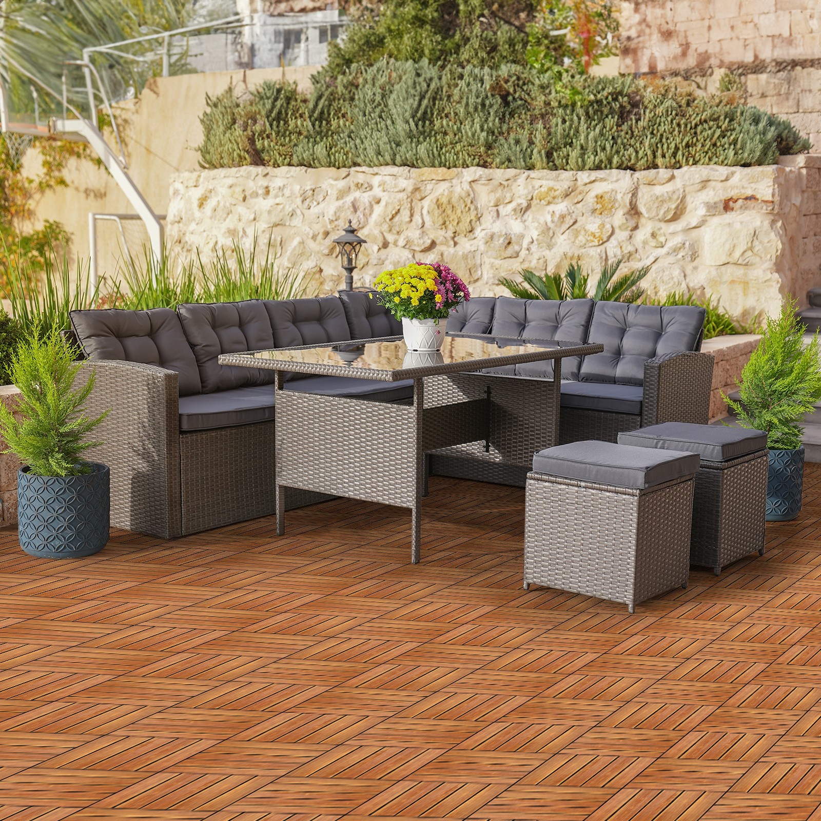 27pcs Wood Interlocking Deck Tiles 11.8″x11.8″, Waterproof Flooring Tiles