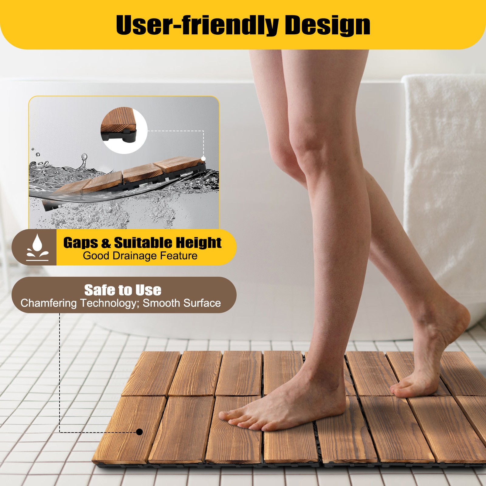 36pcs 12”x12” Deck Patio Tile Interlocking Wood Flooring Pavers Tiles Outdoor