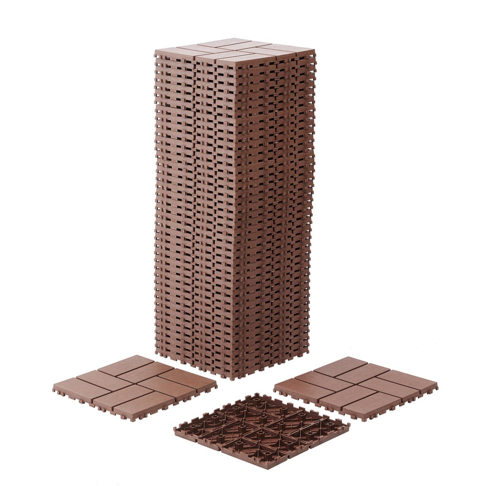Easy Install Patio Deck Tiles, 12×12 Brown Interlocking Design for All Weather