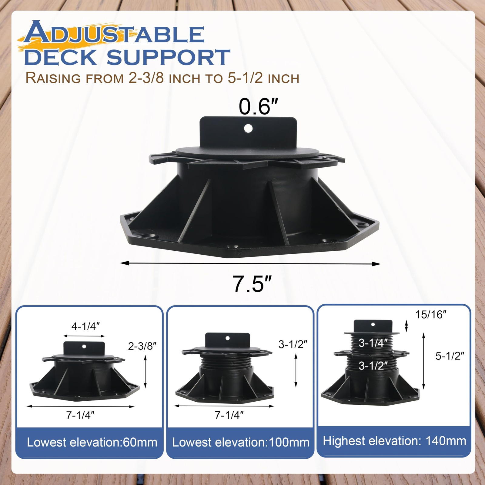 10 Pack Adjustable Deck Support Pedestal, Plastic Adjustable Deck Foundation …