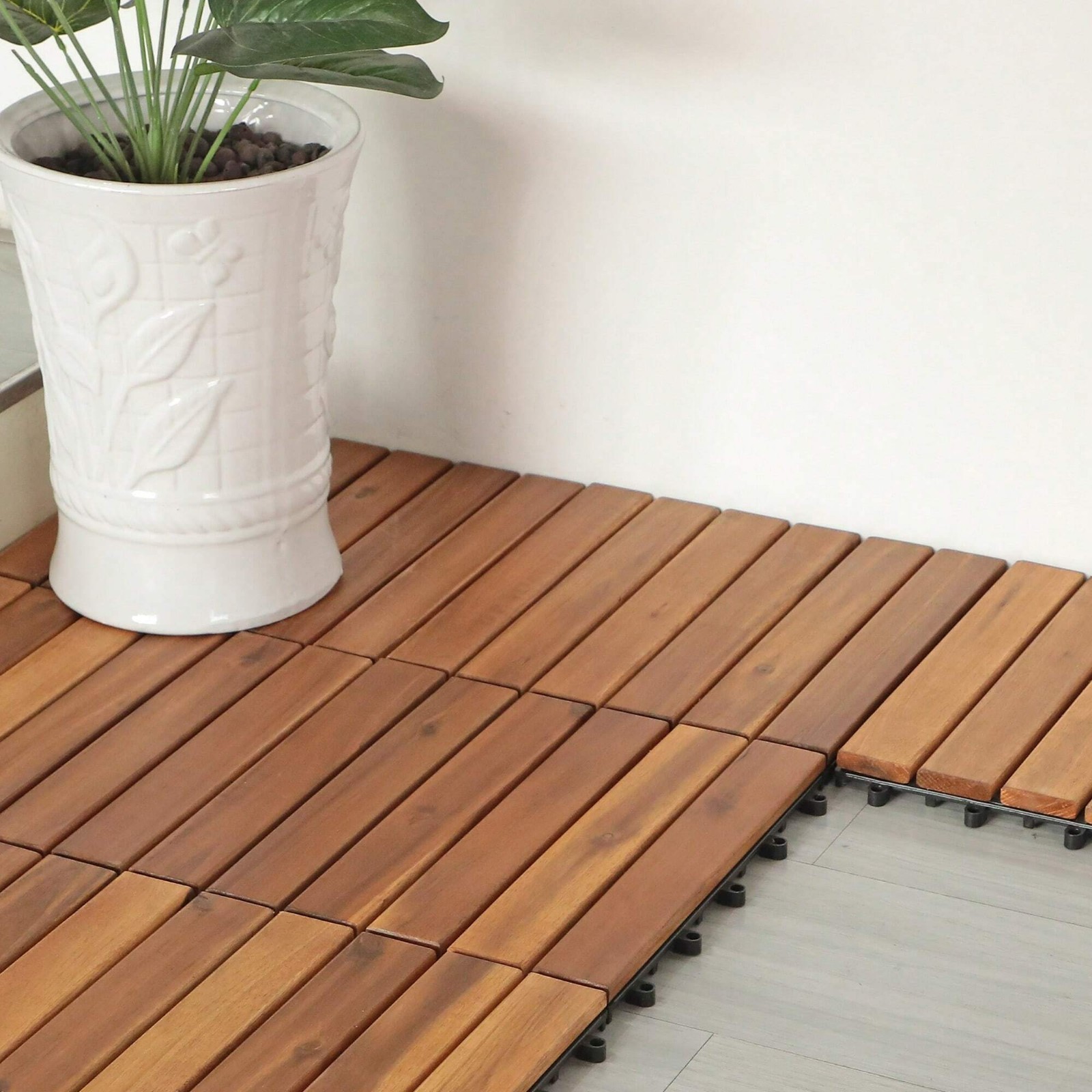 New 10Pcs Acacia Wood Interlocking Deck Tiles 12″x12″ Patio Flooring