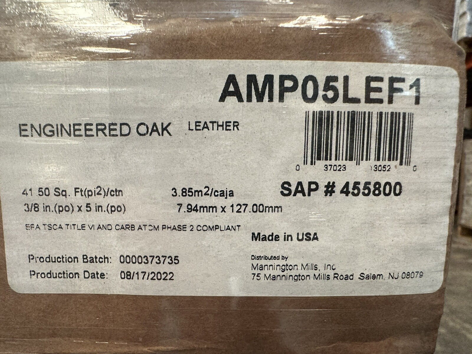 Mannington Hardwood Flooring American Oak Plank 3/8″ X 5″ Leather AMP05LEF1