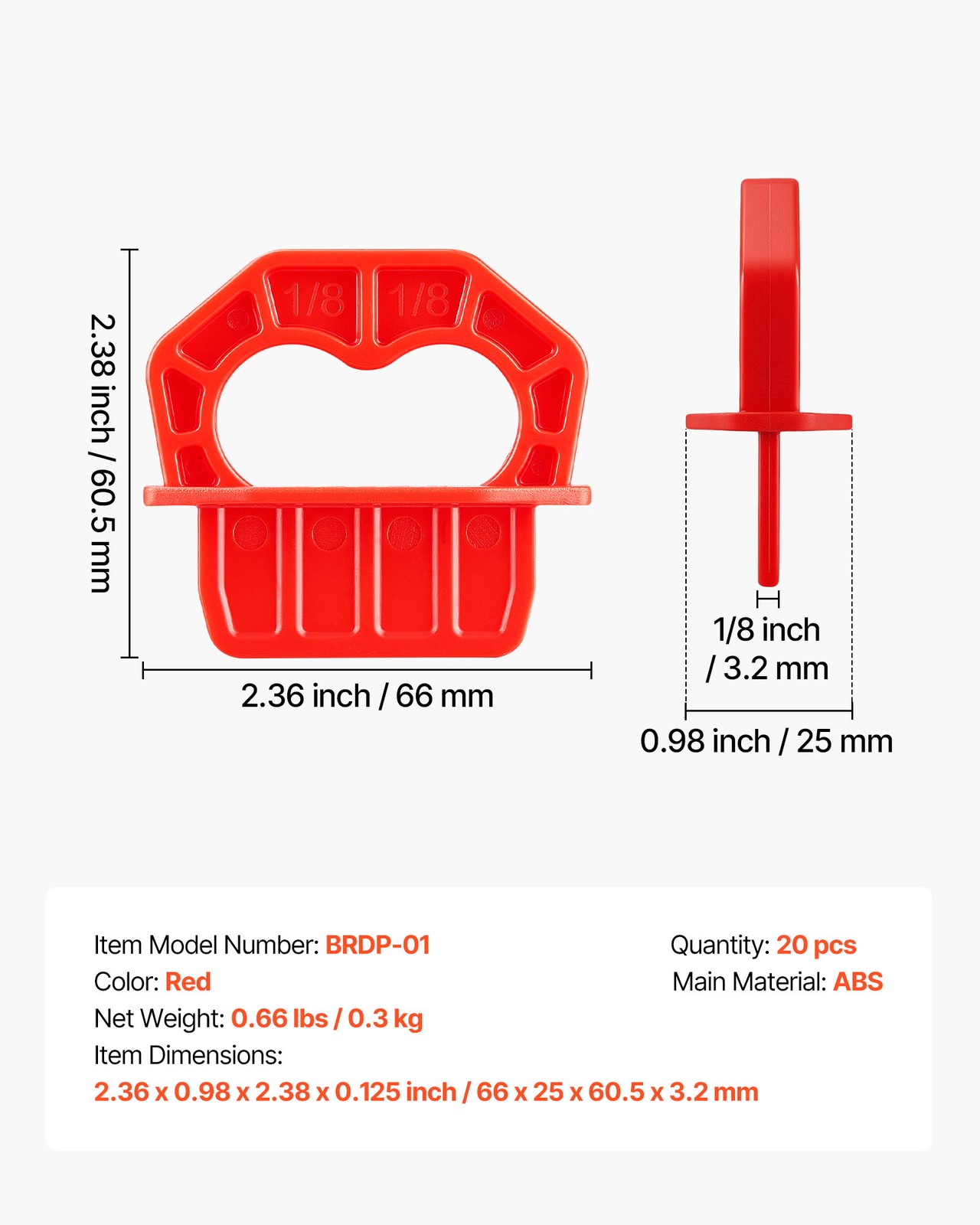 VEVOR 20 Pack 1/8 Inch Deck Board Spacers Red ABS Tool for Composite PVC Wood