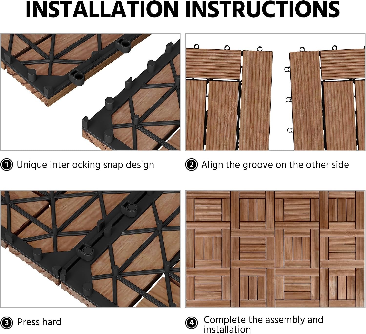 27PCS Interlocking Deck Tiles 12×12 Patio Flooring Brown Wood Slats