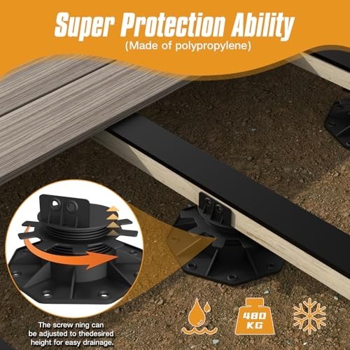 24-Pack Adjustable Deck Support Pedestals, 1.18″–2.36″ (30–60 Mm), for 2×4 & 2×6