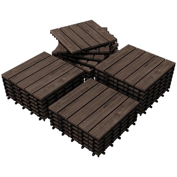 27PCS Interlocking Wooden Flooring Patio Deck Tiles Solid Wood Tiles, 12 x 12in