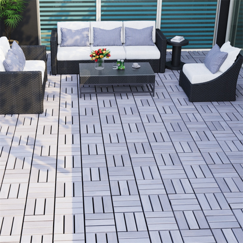 12″x12” Interlocking Deck Tiles Checker Pattern Acacia Wood Outdoor Flooring