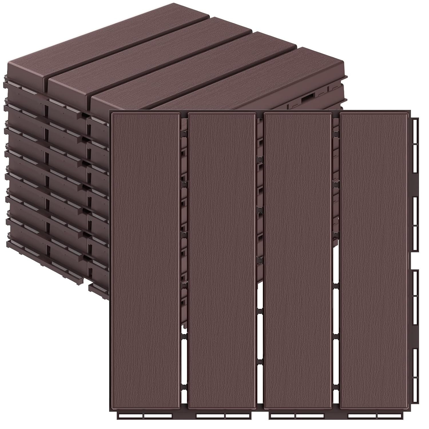 Plastic Interlocking Deck Tiles, 9 Pack Balcony Flooring, 12″X12″ Waterproof Out