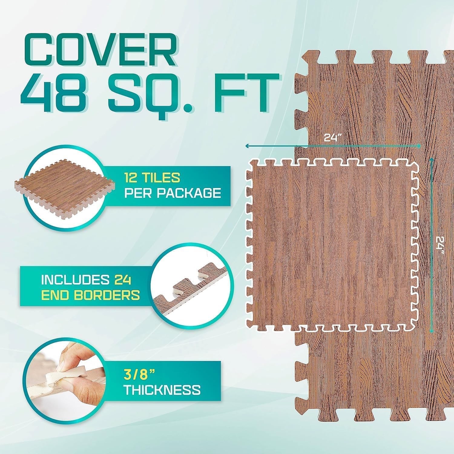 Yes4All 24″L x 24″W x 0.4″Th, G. 48 Square Feet (12 Tiles) – Dark Oak Wood