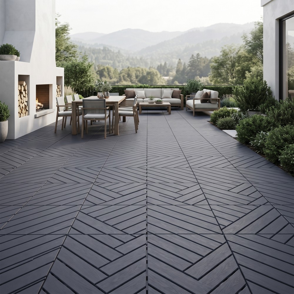 44x Plastic Interlocking Deck Tiles 12″x12″ Waterproof Non-Slip Patio Flooring