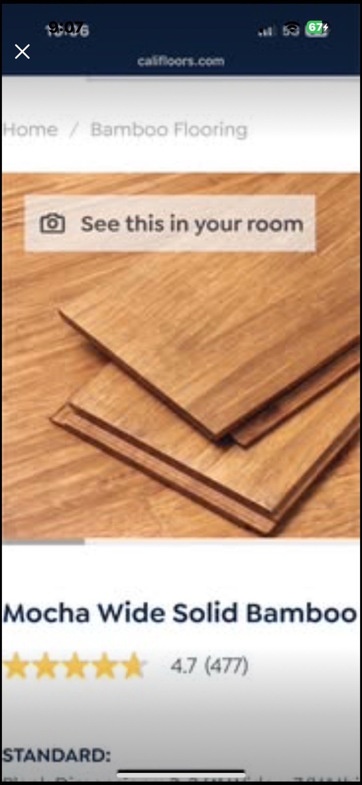 Cali Bamboo , Wide Plank, Mocha, Glue Or Nail Down 400 Square Feet