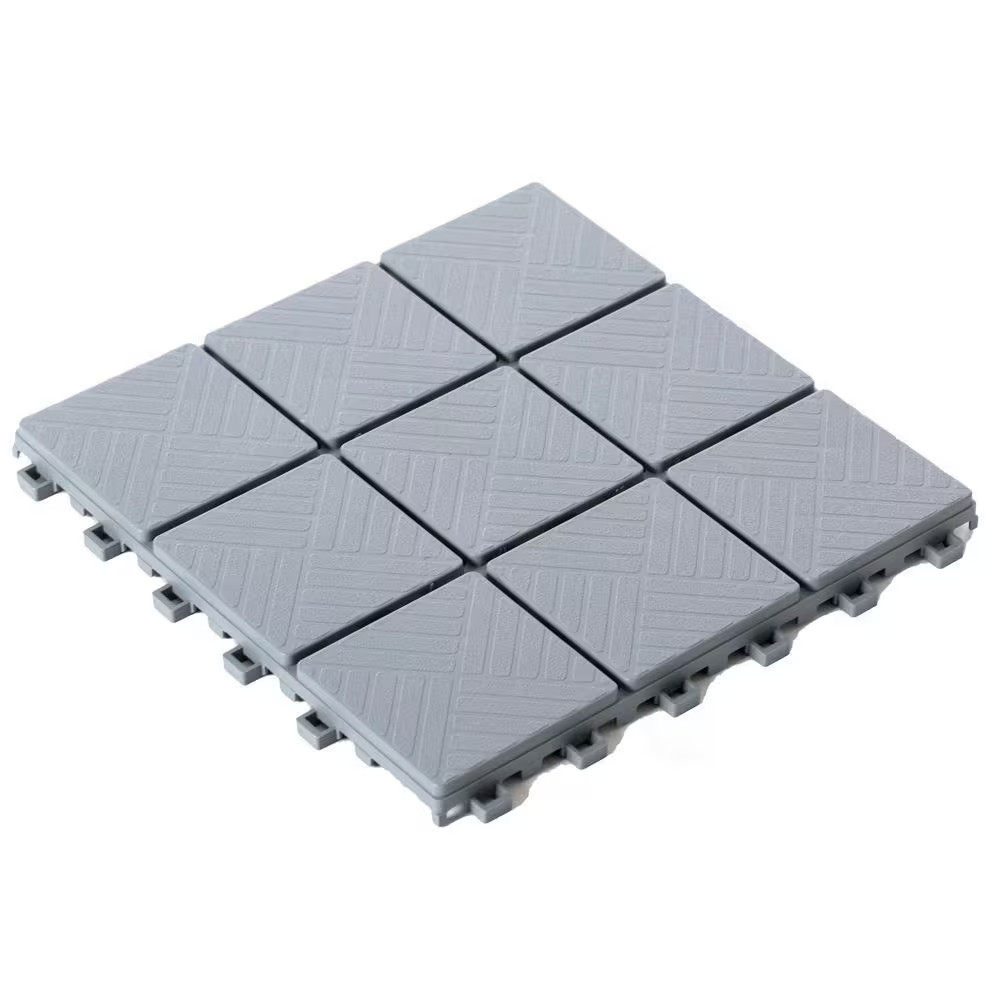 Gray Plastic Interlocking Garden Path Tiles Outdoor Flooring Decorative Floor Gr