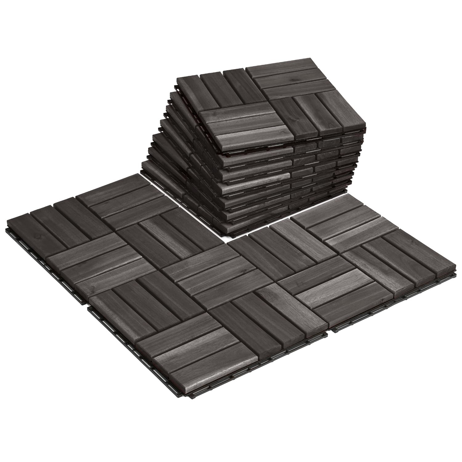 Premium Deck Tiles, Patio Flooring – Set 10 Pcs 12”X12”X0.9” Interlocking Deck T