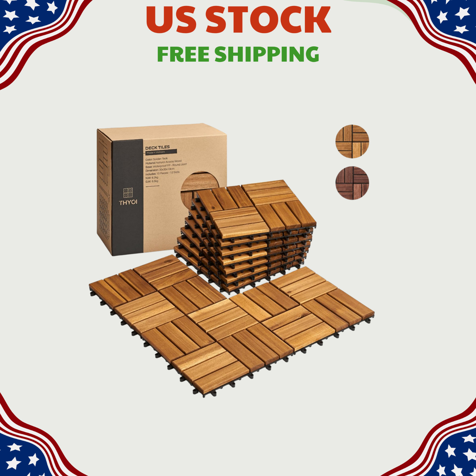 NEW Premium Interlocking Deck Tiles Set 10 Pcs 12×12 Waterproof Acacia Wood Teak